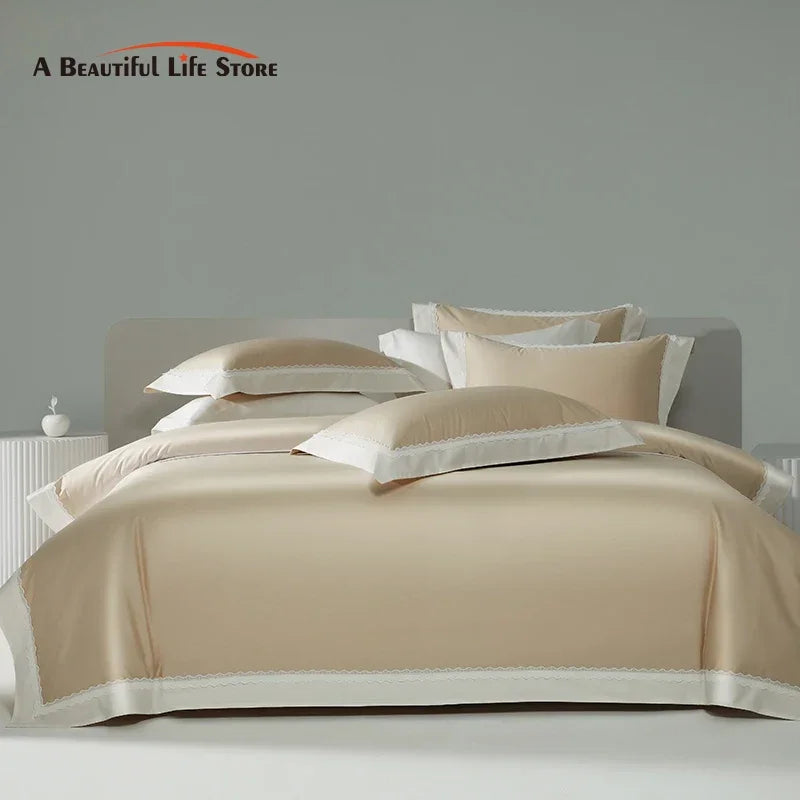 طقم مفروشات دانتيل مرقع من DecorBites™: غطاء لحاف، ملاءة، أغطية وسائد من القطن المصري 1200TC