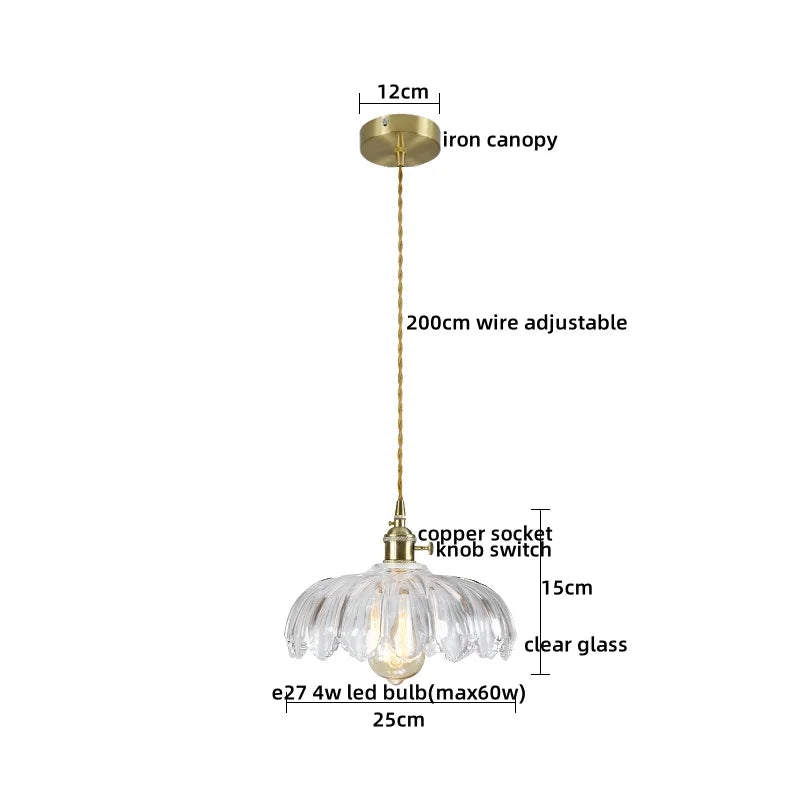 مصباح تعليق LED من DecorBites™ بتصميم ياباني، مصابيح تعليق زجاجية نحاسية
