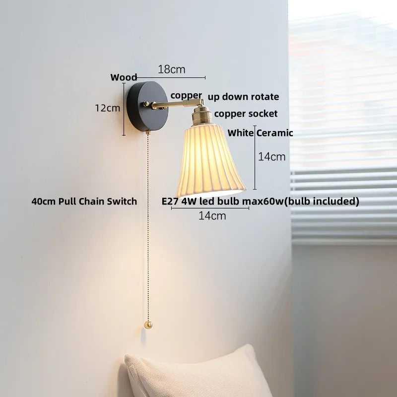 DecorBites™ Copper LED Wall Lights Pull Chain Switch Modern Bedside Lamp