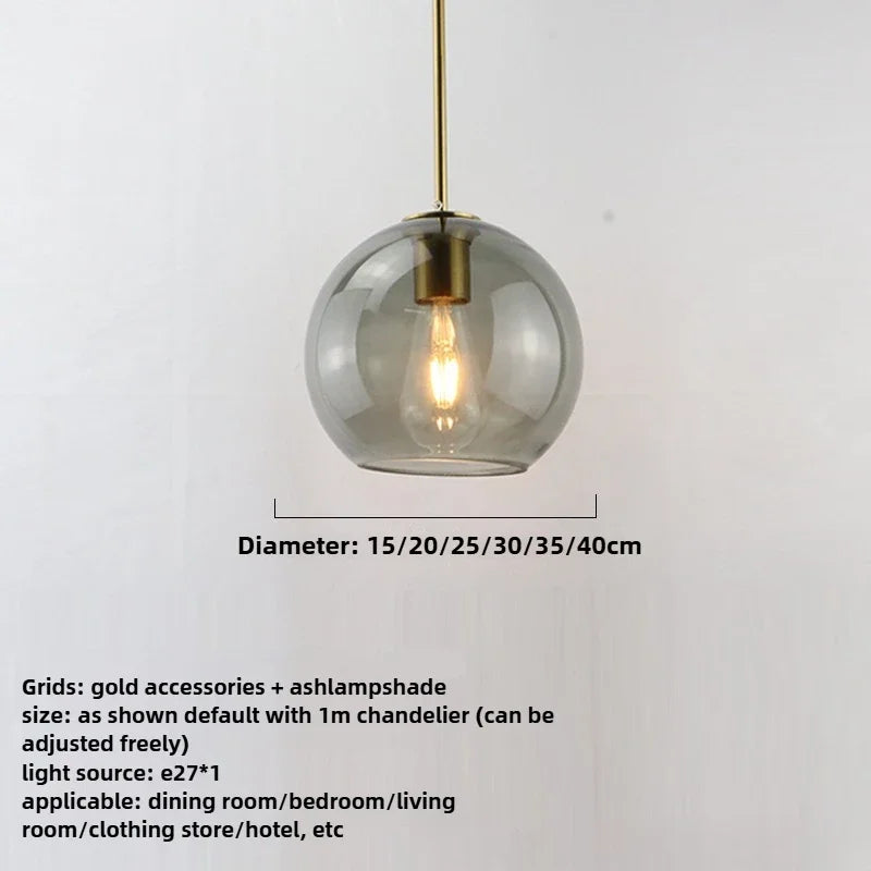 Modern Glass Ball Chandelier Lights for Dining Room Bar Kitchen Hanging Lamps Living Smoky Gray Glass Lampara Lustres Led Lights