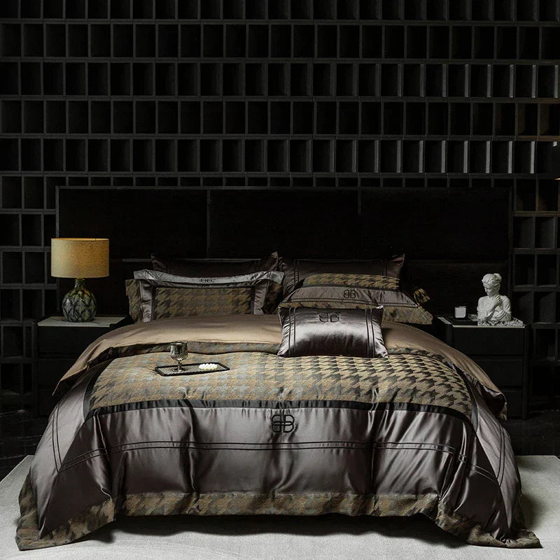 طقم مفرش سرير جاكار وبروكار فاخر من DecorBites™ مع قطن مصري وتطريز