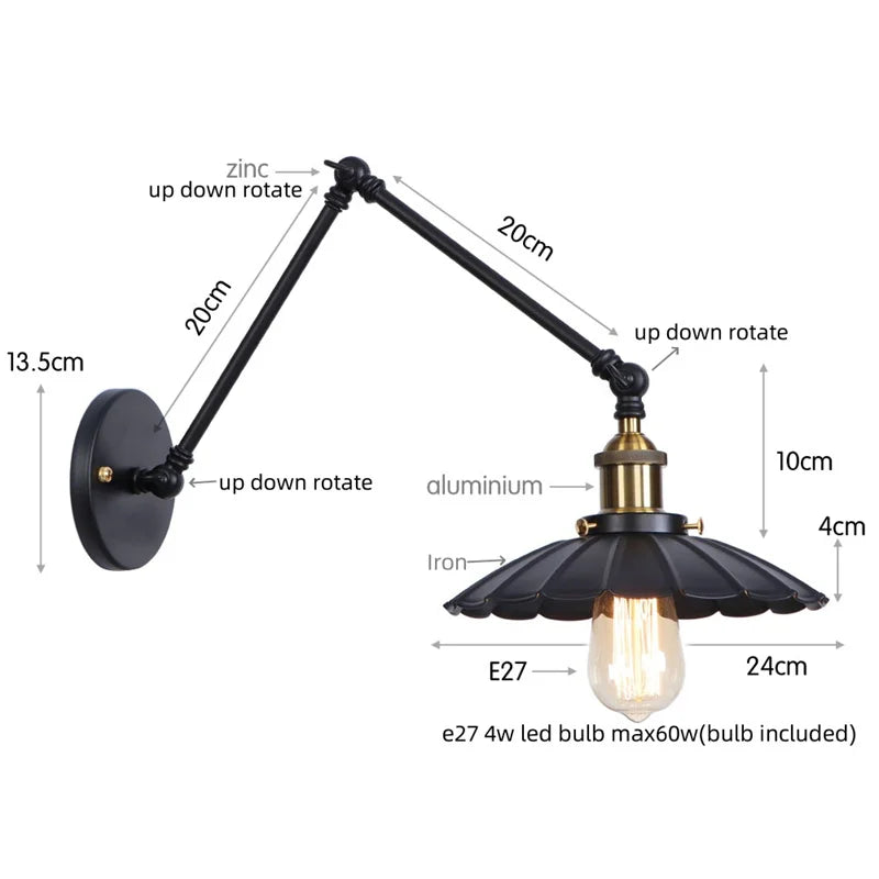مصباح حائط DecorBites™ Gold Industrial LED مع مفتاح سحب بسلسلة لديكور المنزل