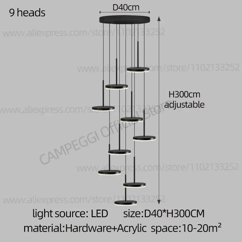 DecorBites™ Golden Black LED Long Chandelier for Home, Restaurant, and Cafe