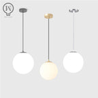 Gold/Black/silv Glass Ball Pendant Lights White Globe Hanging Lamps Bar Restaurant Deco Luminaire Bedroom Light E27 Pendant Lamp