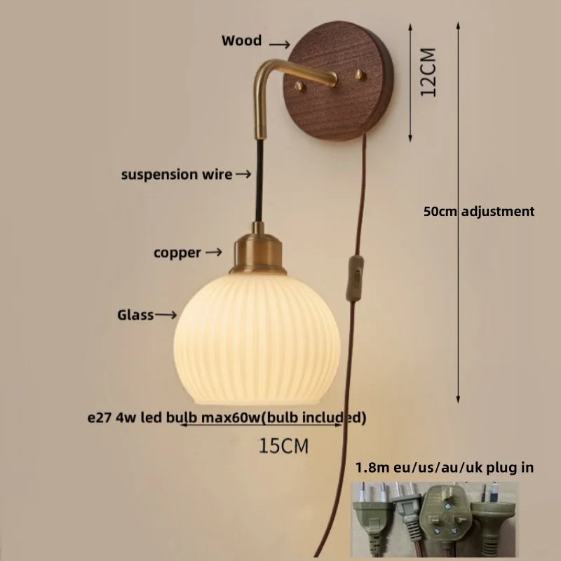 DecorBites™ Copper Adjustable LED Wall Light; Modern Pull Chain Switch Glass Stair Lights