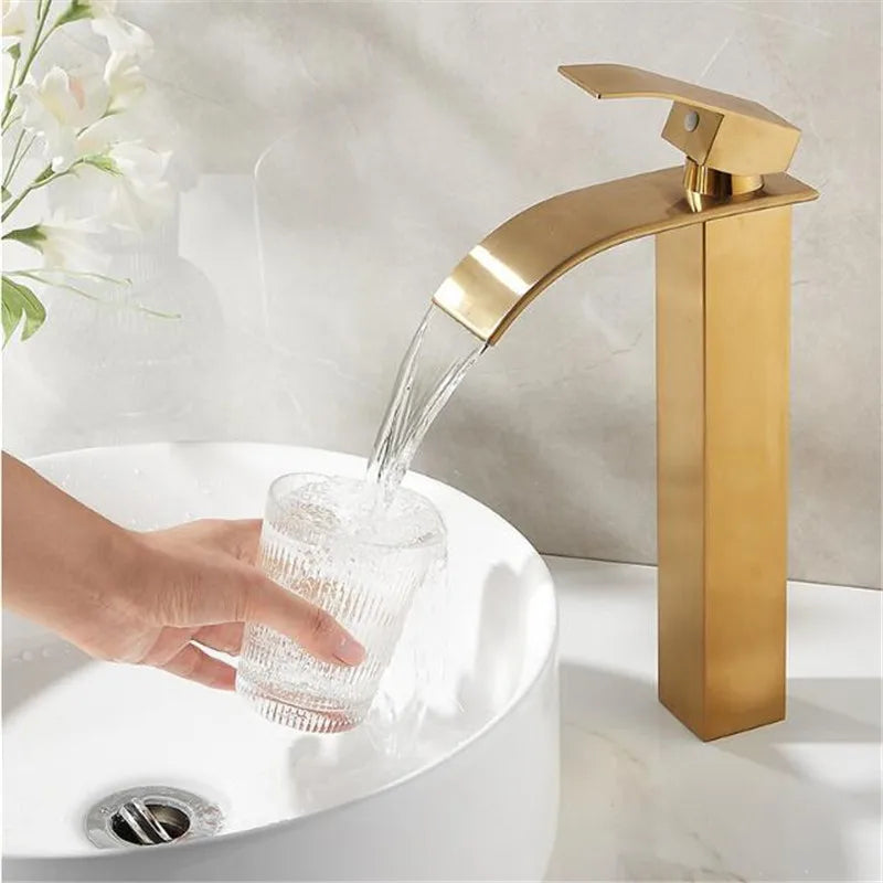 DecorBites™ Robinet de salle de bain doré : Robinet mitigeur cascade en laiton or rose pour lavabo