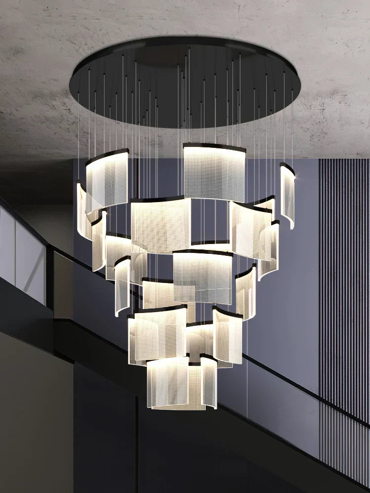 ثريا أكريليك بإضاءة LED من DecorBites™: إضاءة معلقة عصرية فاخرة قابلة للتعتيم لغرفة المعيشة - تركيبات إضاءة أنيقة