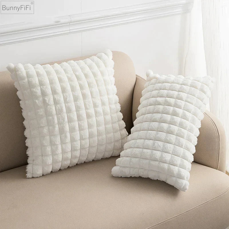 DecorBites™ Fluffy Faux Fur Cushion Cover 45x45cm Cream Coffee Brown Home Decor Sofa
