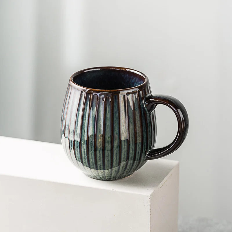 DecorBites™ Gradient Glaze Ceramic Coffee Mug, 480ml Retro Japanese Style Cup