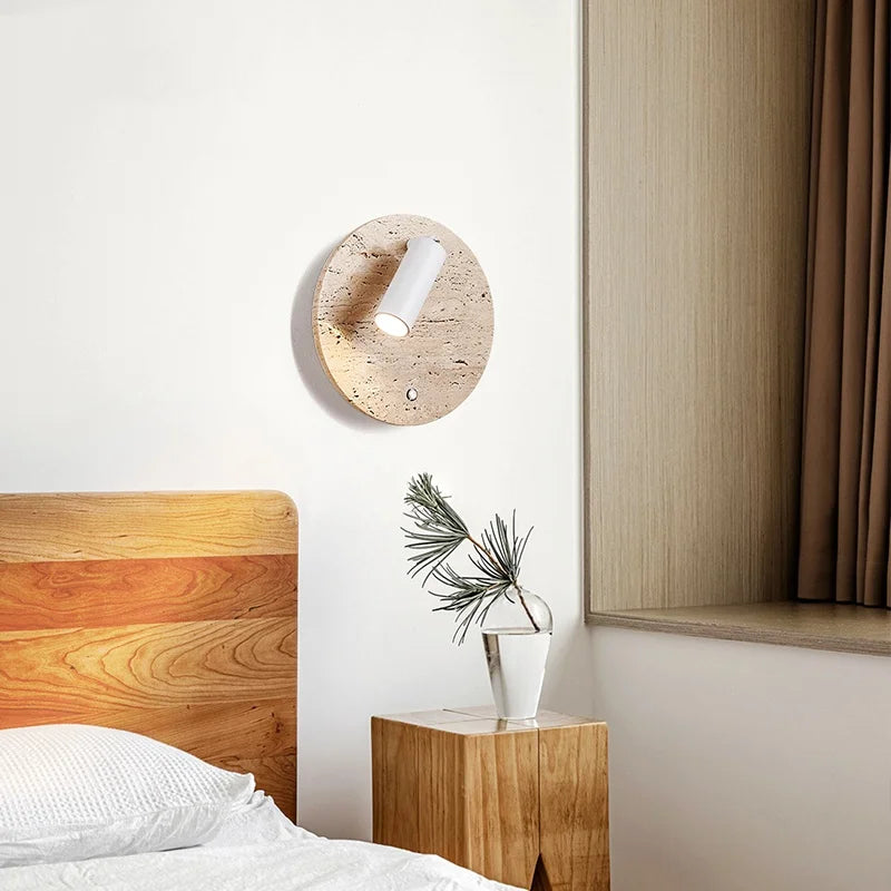 DecorBites™ LED Wall Light Fixtures Bedroom Modern Button Switch Yellow Travertine White Iron Bedside Lamp