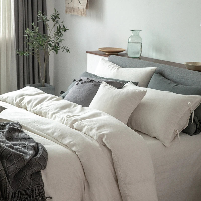 DecorBites™ 100% Linen Bedding Set - Vintage Wabi-Sabi Style Home Textiles