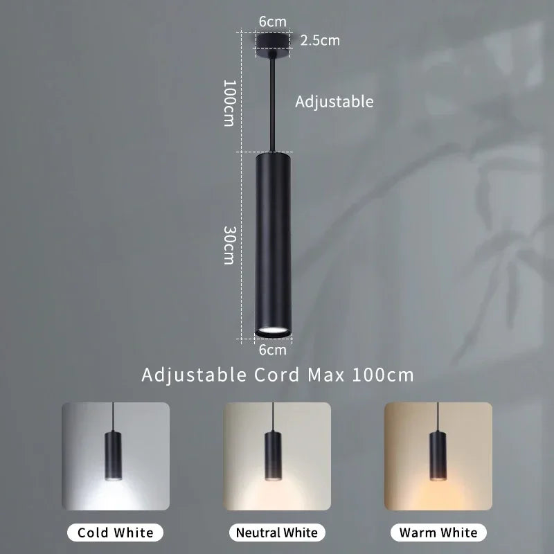 Modern Black Aluminum Cylindrical Pendant Light