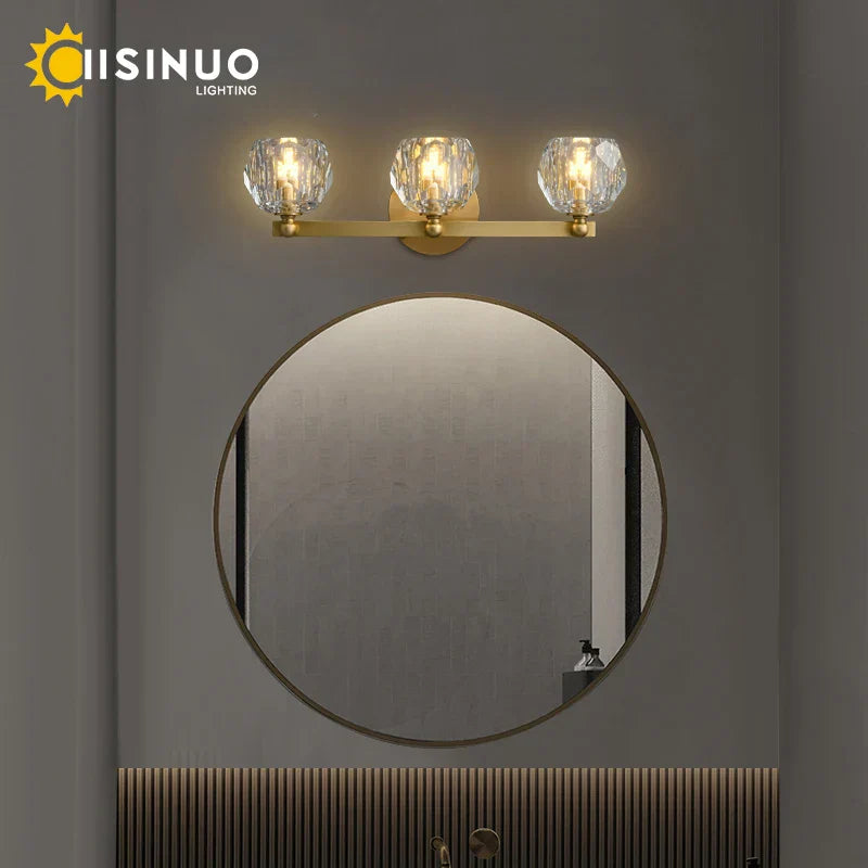 DecorBites™ Gold Solid Copper Crystal Vanity Light Fixtures for Bathroom and Bedroom