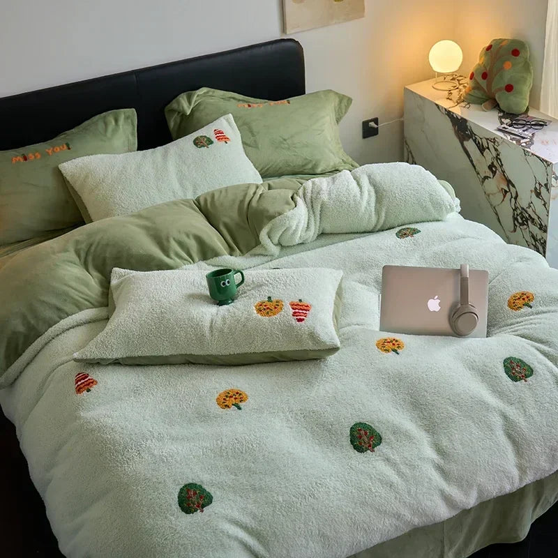 Parure de couette d'hiver DecorBites™ entièrement mate en velours et fourrure pour grand lit, couverture chaude et moelleuse