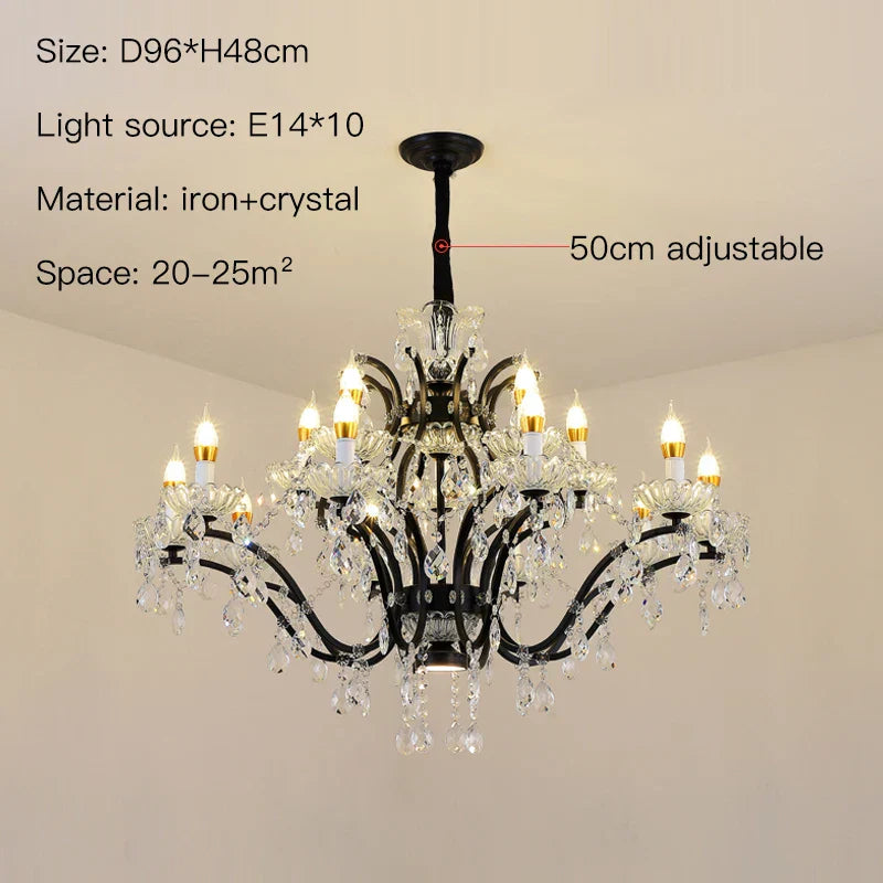 DecorBites™ Crystal Candle Chandelier Lighting: Black Pendant Lamps for Dining Kitchen & Farmhouse
