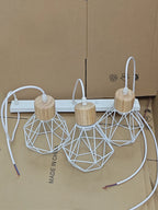 Vintage Black Wood and Iron Cage Pendant Light