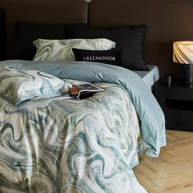 DecorBites™ 100s Egyptian Cotton Printed Bedding Set with Sheet, Duvet Cover, and Pillowcase