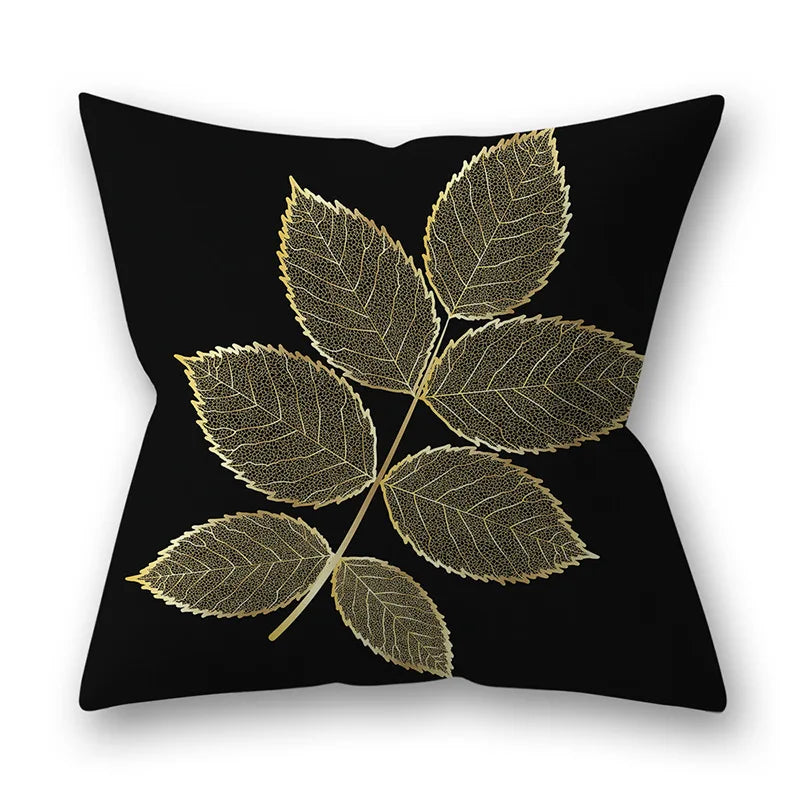 45x45cm Golden Leaves Pillow Cases by DecorBites™ - Nordic Ins Black Sofa Decor