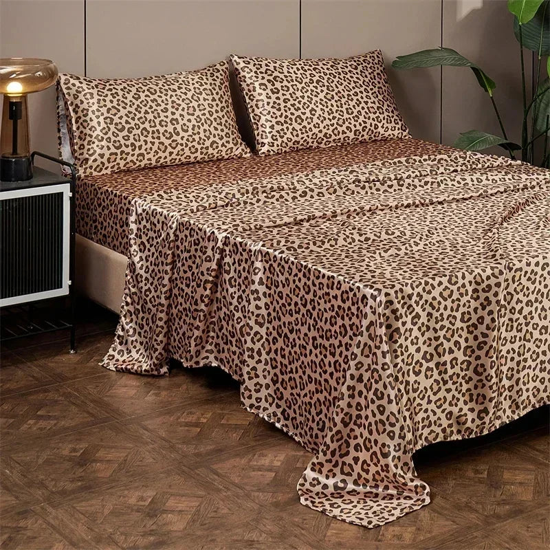 DecorBites™ Leopard Print Satin Bedsheet Set King & Queen Sizes