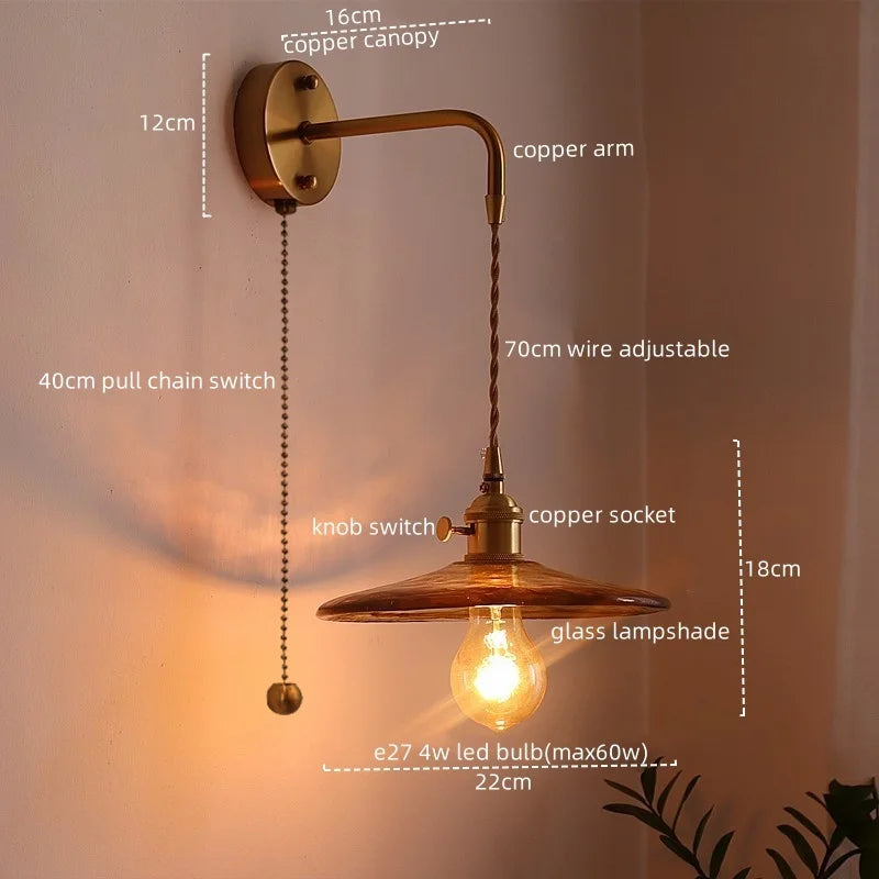 DecorBites™ مصابيح حائط LED يابانية لغرفة المعيشة والقهوة والشرفة والسلالم بتصميم نحاسي زجاجي
