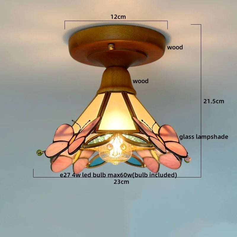 DecorBites™ مصباح سقف LED زجاجي أخضر، مصابيح سقف اسكندنافية من الخشب والنحاس