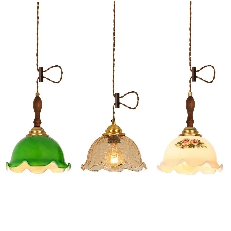 DecorBites™ Cracked Glass Copper Wooden Pendant Light for Home Indoor Living Room
