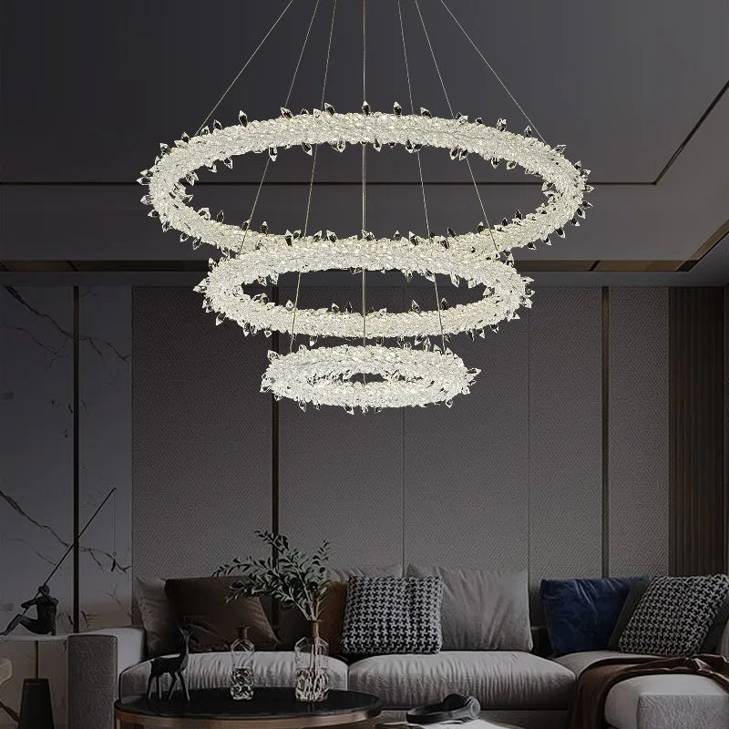 مصباح معلق كريستالي فاخر من DecorBites™ - مصباح دائري LED قابل للتعتيم بتصميم آرت ديكو
