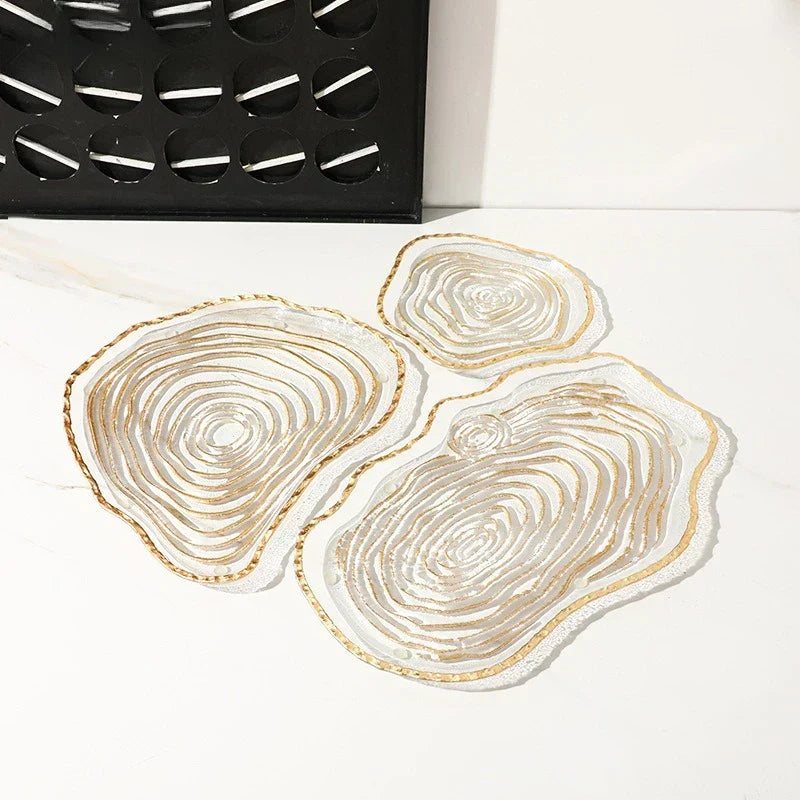 DecorBites™ Gold Foil Glass Tray Geometric Fruit Plate Home Decor Accessory