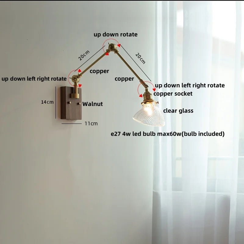 DecorBites™ Brass LED Wall Light Fixture Rotatable Glass Stair Lamp