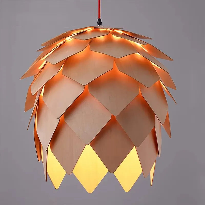 Nordic Pinecone Oak Wood Pendant Light