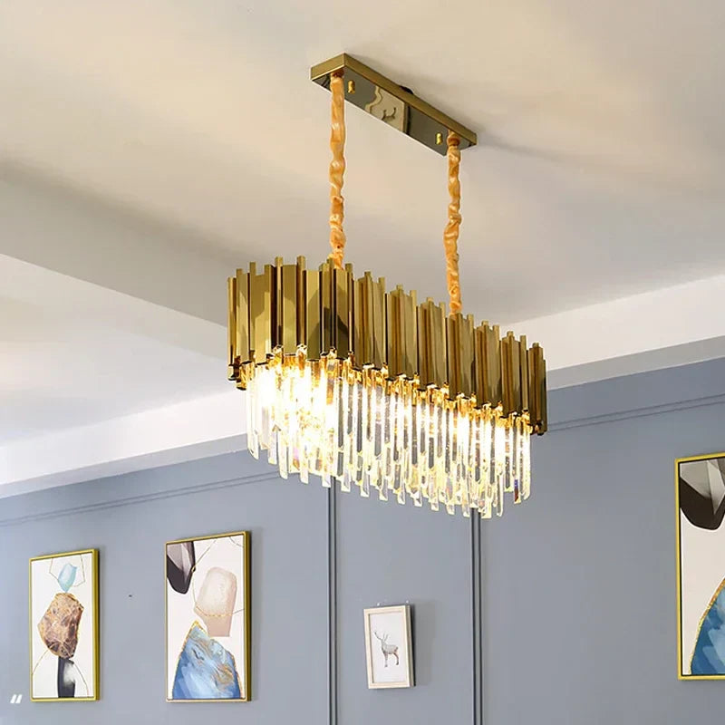 نجفة كريستال ذهبية من الستانلس ستيل من DecorBites™: إضاءة LED دائرية عصرية لغرفة الطعام