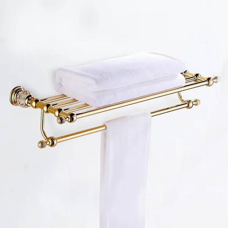 DecorBites™ Crystal Bathroom Towel Rack: European Style Hardware Bath Organizer