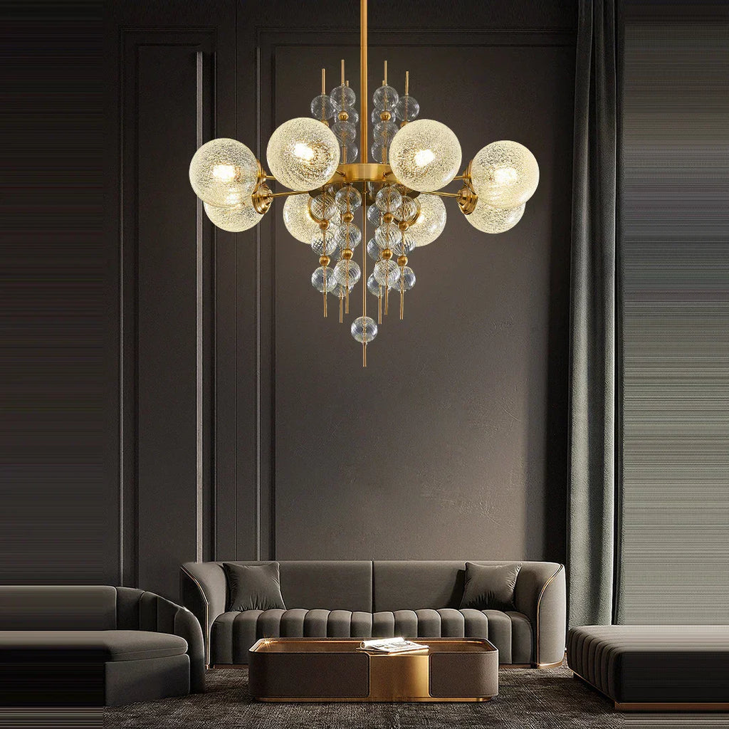 ثريا الفقاعات الذهبية والكروم من DecorBites™: مصابيح معلقة تريند 2025 لغرفة المعيشة