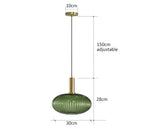 Nordic Ribbed Glass Pendant Light in Green, Grey or Amber