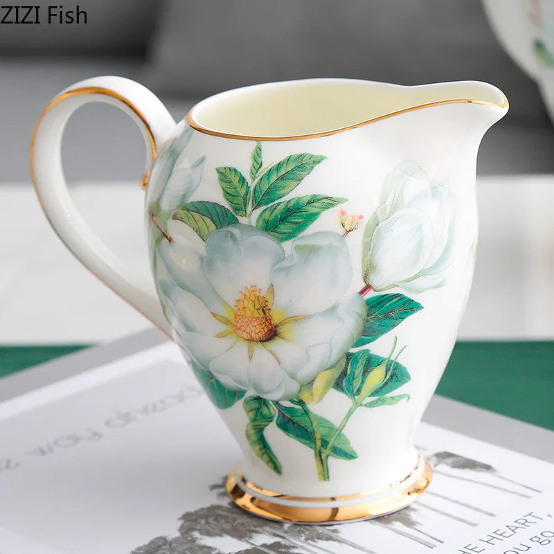 طقم فنجان وصحن سيراميك Green Flowers من DecorBites™ للقهوة والشاي والعصير والمزيد