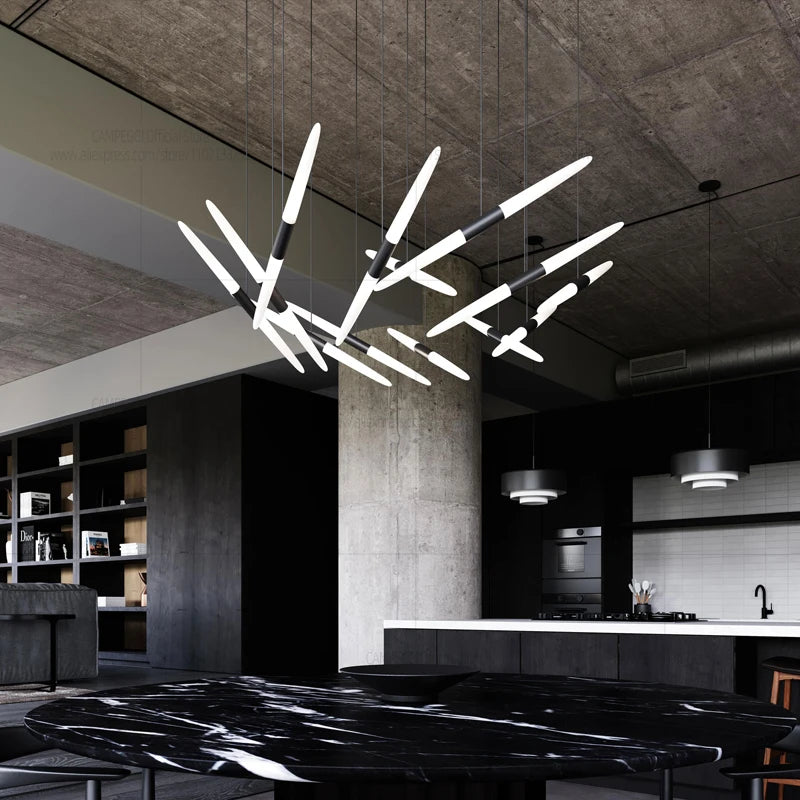 Modern Black Multi-Light Stairwell Pendant Light