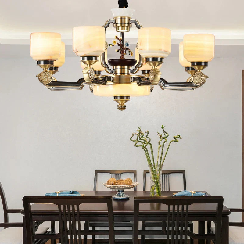 DecorBites™ Copper Jade Duplex Chandelier: Chinese Villa Hall Lighting for Hotel Lobby & Living Room