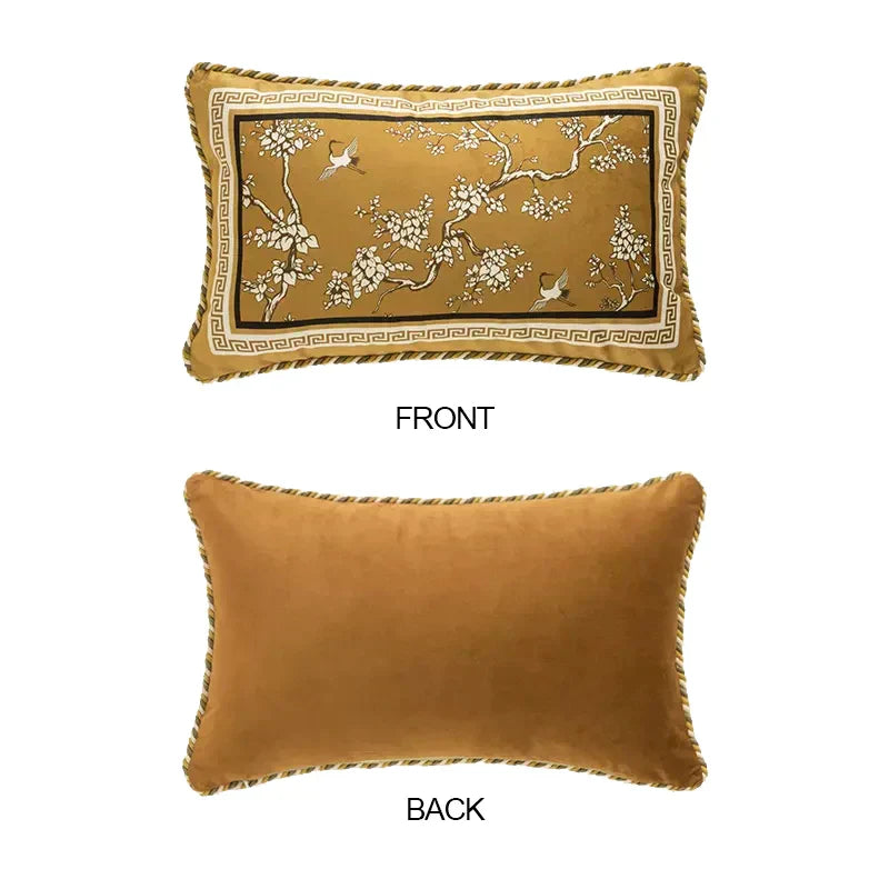DecorBites™ Crane Birds Branches Lumbar Pillow Case 30x50cm