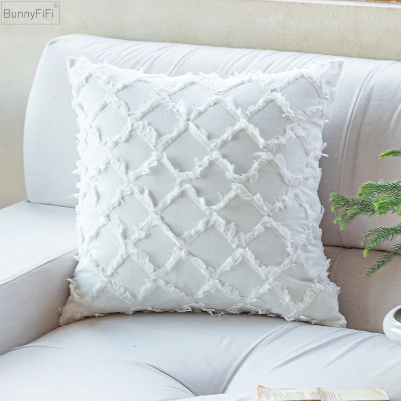 DecorBites™ Cotton Diamond Cushion Cover in Mustard Orange Beige for Living Room Sofa Bed