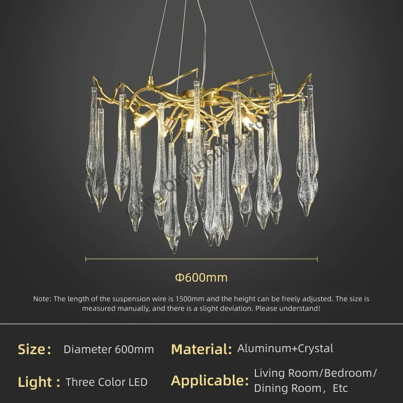DecorBites™ ثريا كريستال قطرة كبيرة: مصباح متدلي عصري لغرف النوم والمطاعم
