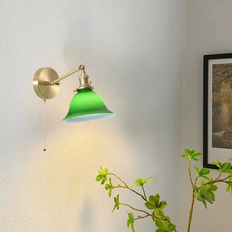 أباليك DecorBites™ الجدارية الخضراء من الزجاج مع إضاءة LED ومفتاح سحب بسلسلة، لغرفة النوم والحمام وغرفة المعيشة.