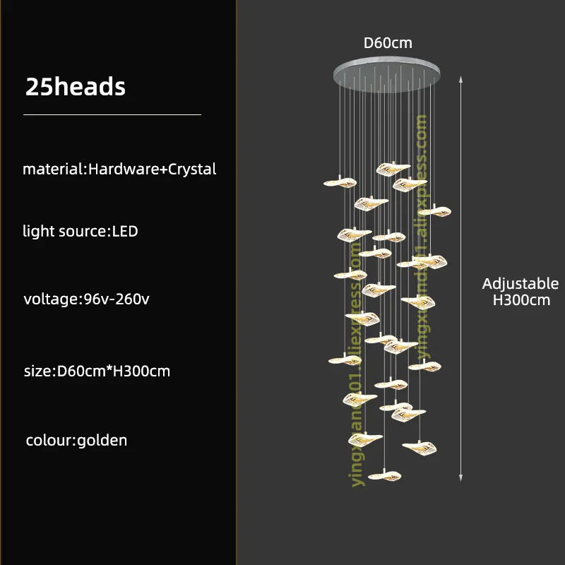 DecorBites™ Crystal Glass Staircase Chandelier: Modern Nordic Luxury Living Room Lighting