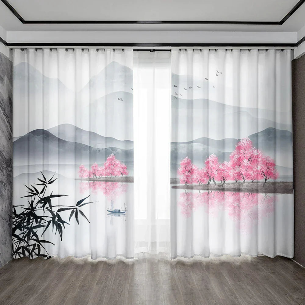 DecorBites™ Bamboo Ink Painting Curtains for Home Decoration Elegant Finish