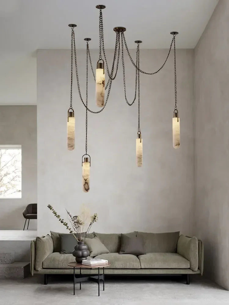 ثريا LED كروم ذهبية من DecorBites™ لغرفة الطعام - تصميم رخامي 2025