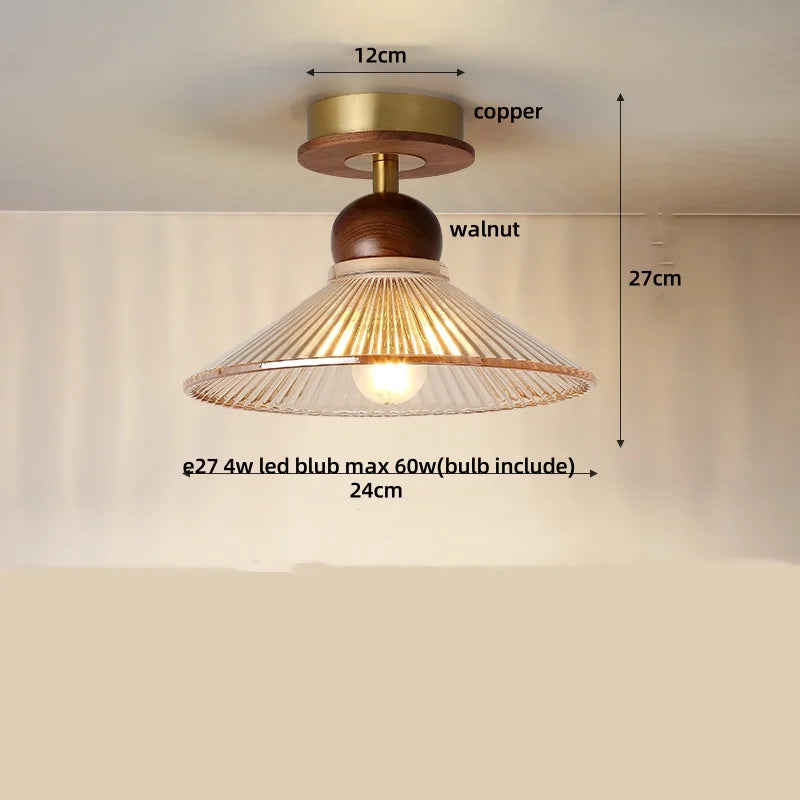 DecorBites™ Amber Ice Crack Glass Wood Ceiling Light - Nordic Modern LED Fixture