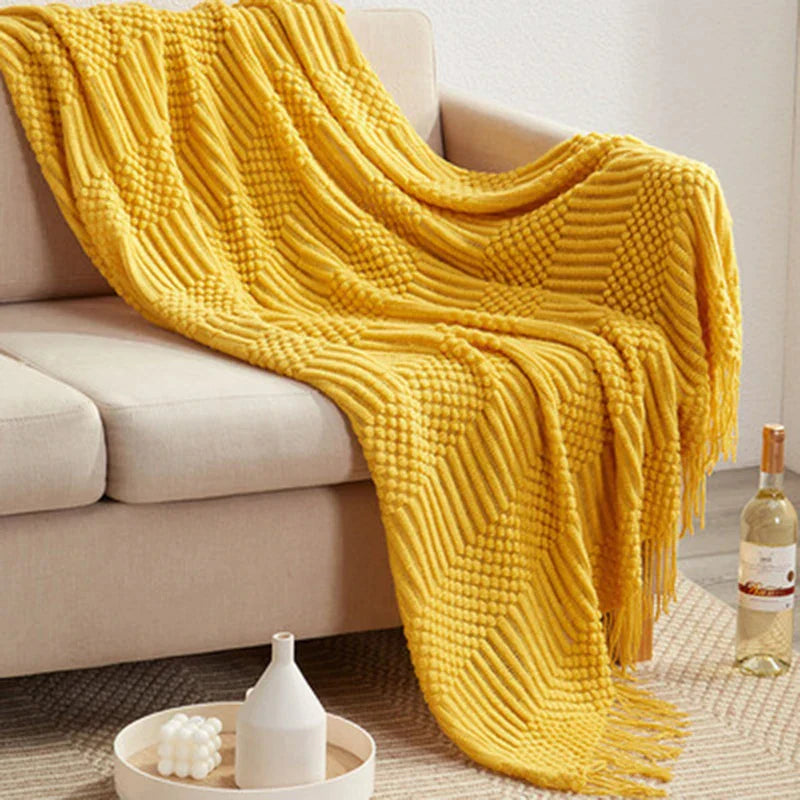 DecorBites™ 3D Knitted Tassel Blanket: Stylish Home Decor Throw for Sofa & Bed