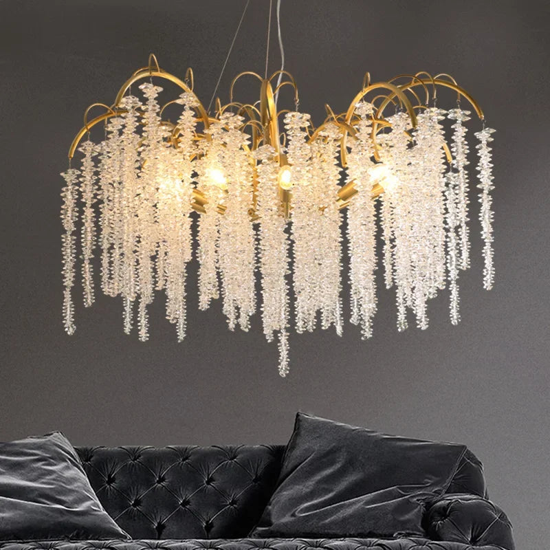 ثريات كريستال LED زجاجية ذهبية من DecorBites™ لديكور غرف الطعام الفاخرة