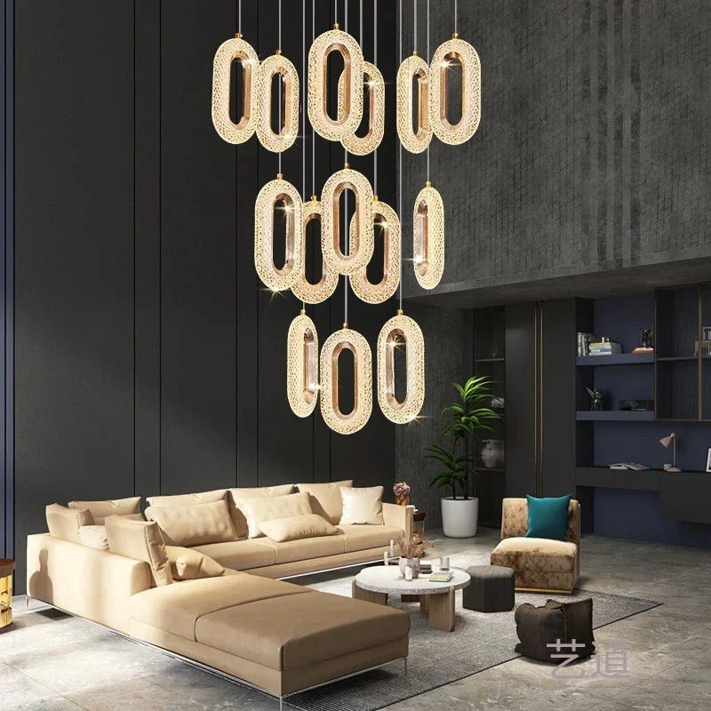 DecorBites™ Gold Lustre Oval Acrylic Chandelier for Dining and Living Spaces