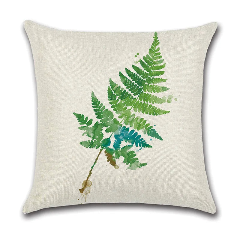 DecorBites™ Green Leaves Decorative Pillow Case - Simple Style Cotton Linen Sofa Cushion Cover