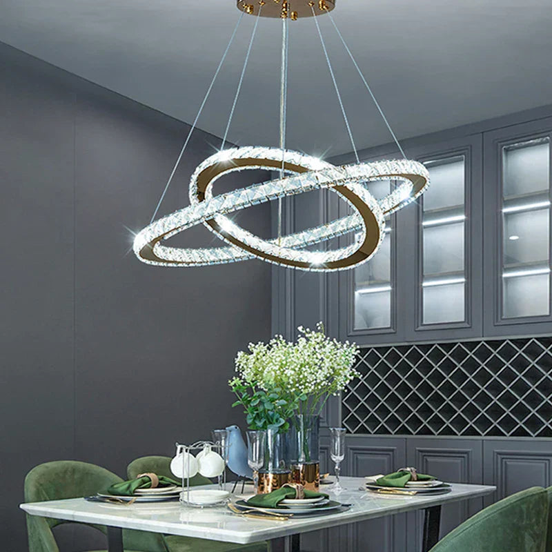 ثريا كريستالية ذهبية لامعة DecorBites™ Gold Gloss LED على شكل حلقة لغرفة المعيشة العصرية الفاخرة